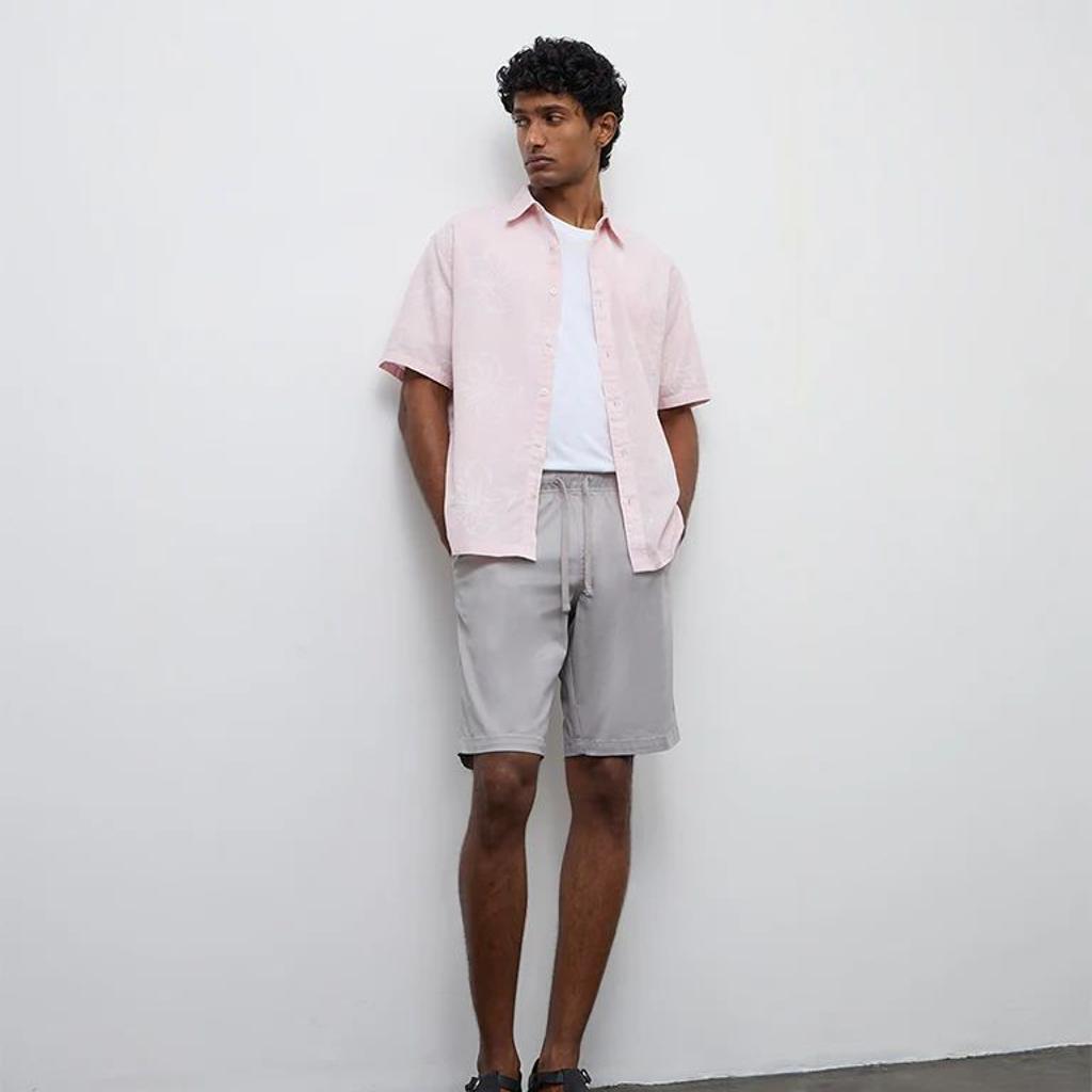 WES Casuals Light Pink Floral Relaxed-Fit Cotton-Blend Shirt