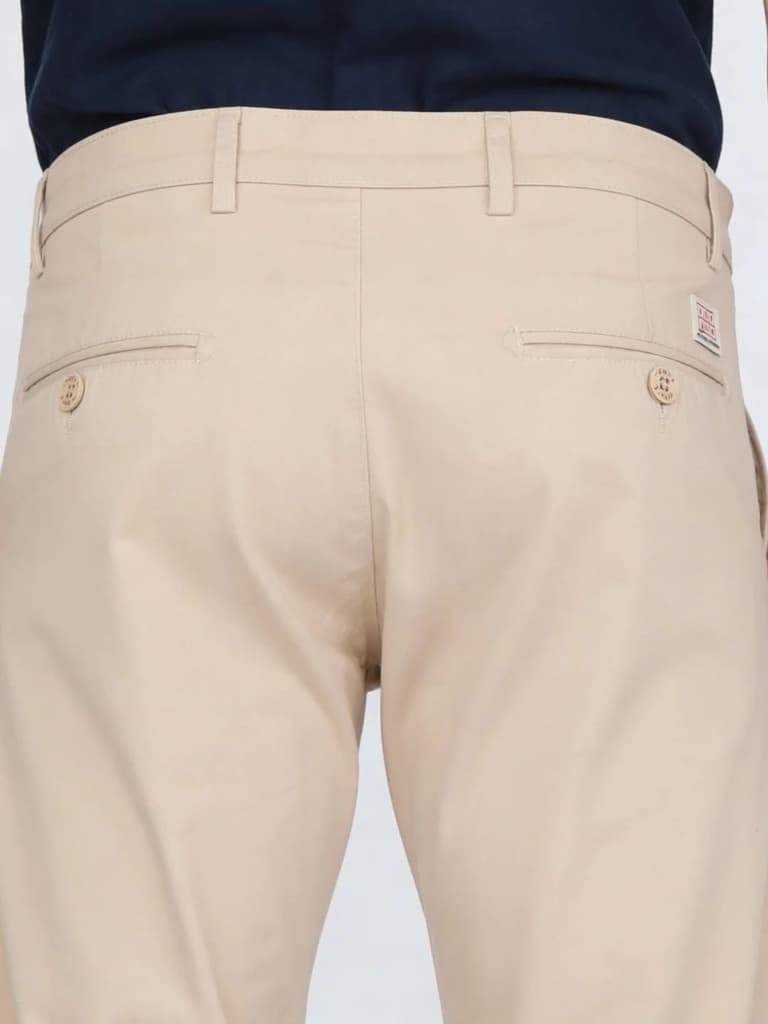 Men's Cream Straight Fit Mid Rise Cotton Casual Chinos Trousers Stretch — photo 6