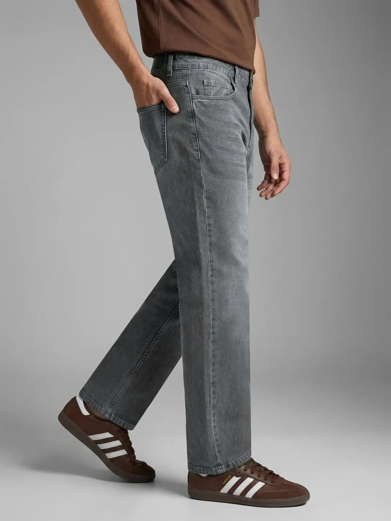 Men's Light Grey Relaxed Fit Washed Denim Jeans Non-Stretchable — photo 2