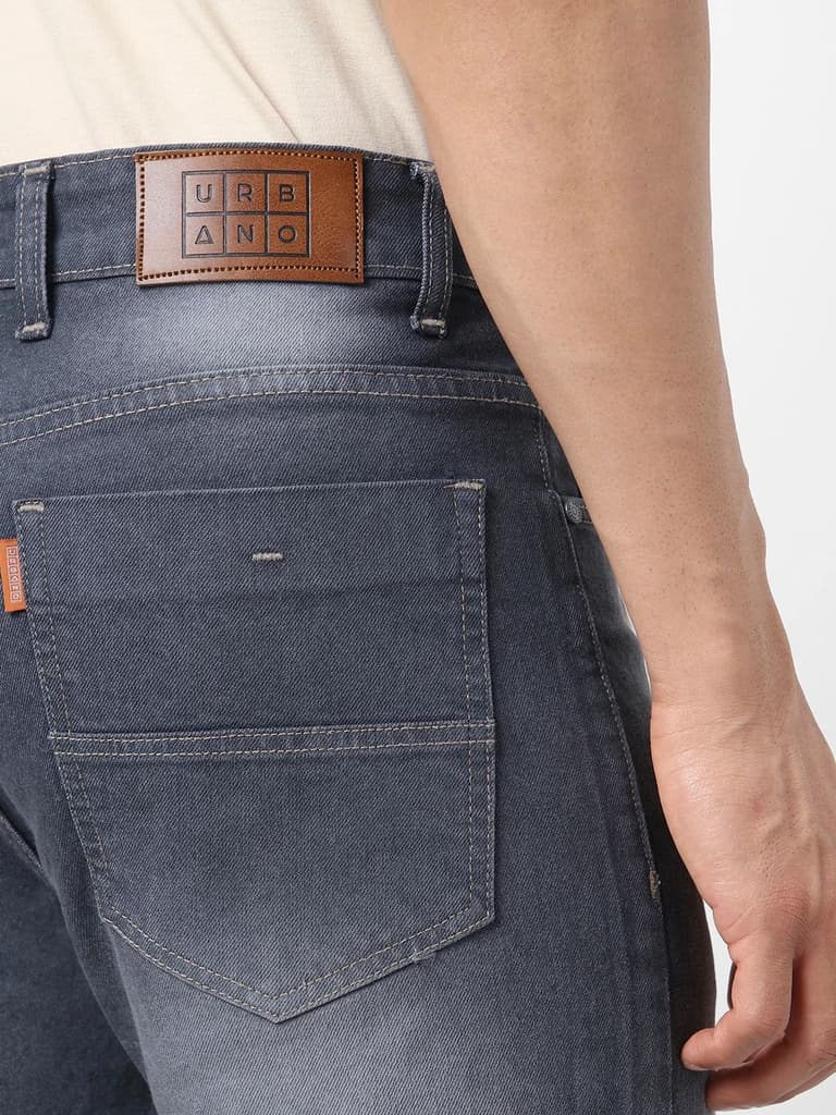 Men's Grey Straight Fit Washed Jeans Stretchable — photo 5