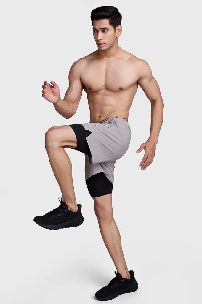 2 in 1 Laser Shorts Beige With Black — S