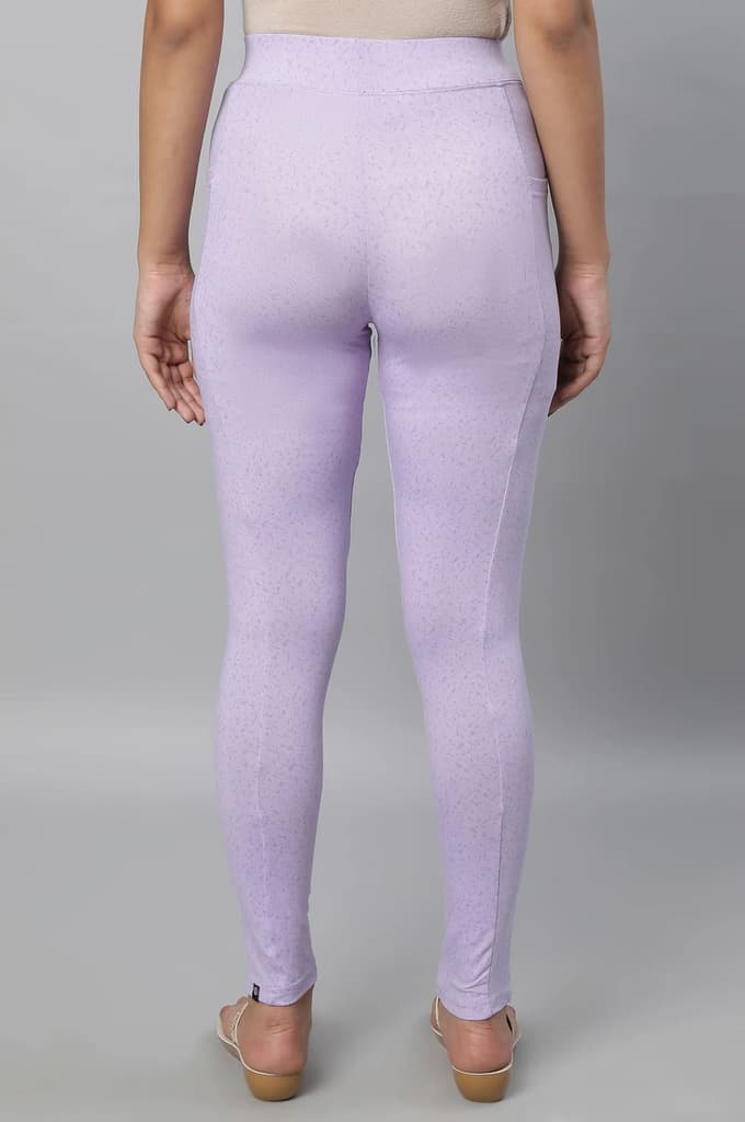 Purple Printed Skinny Fit Yoga Tights With Elasticated Waistband — photo 2