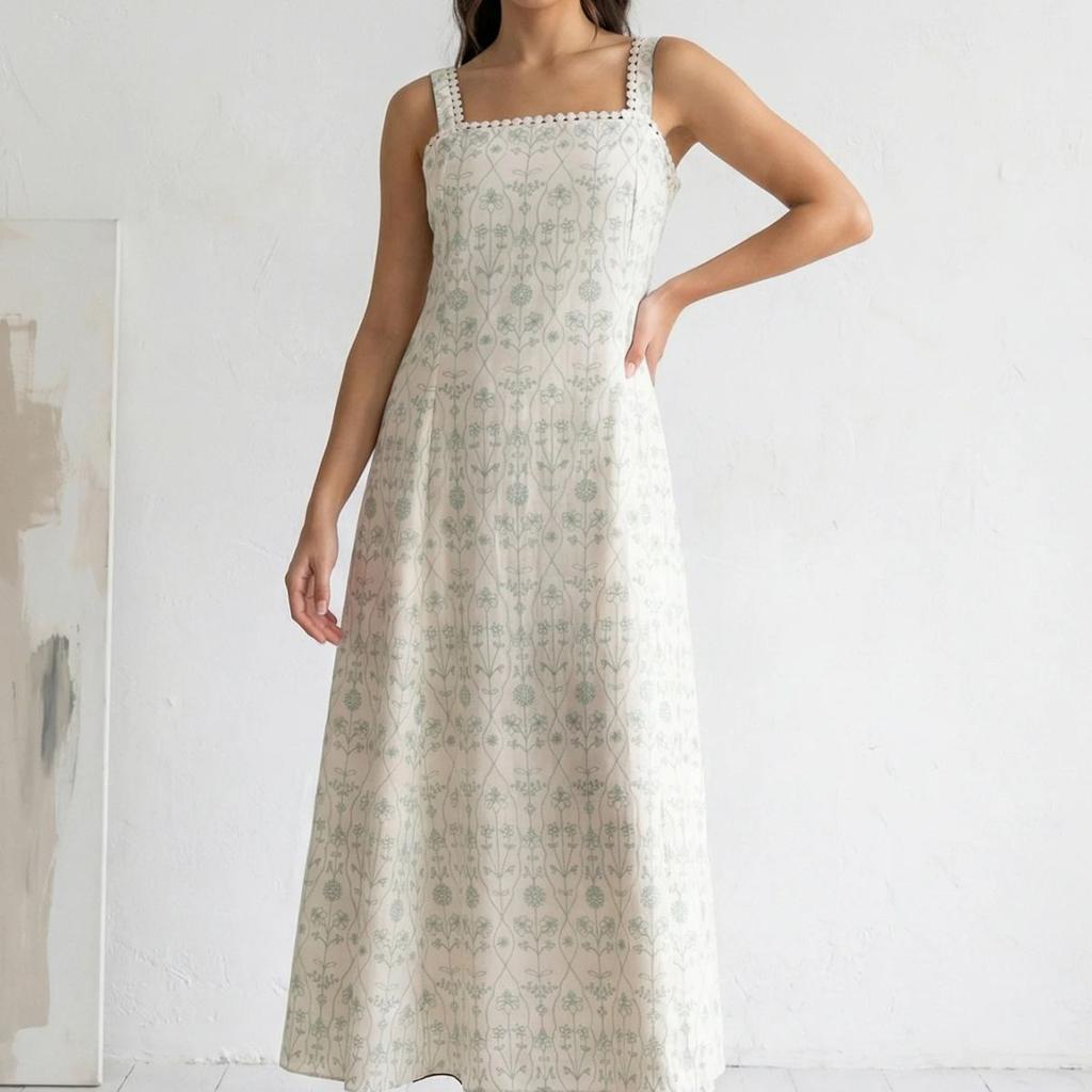 Off White Embroidered Pure Cotton A-line Dress
