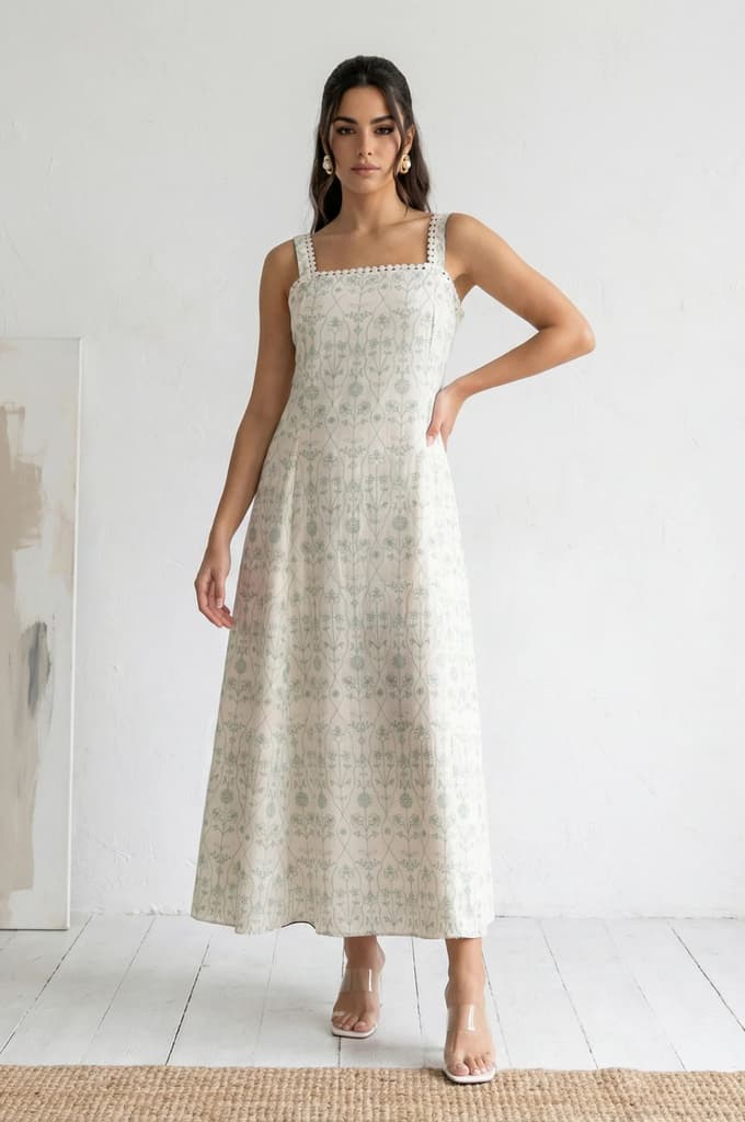 Off White Embroidered Pure Cotton A-line Dress — XS