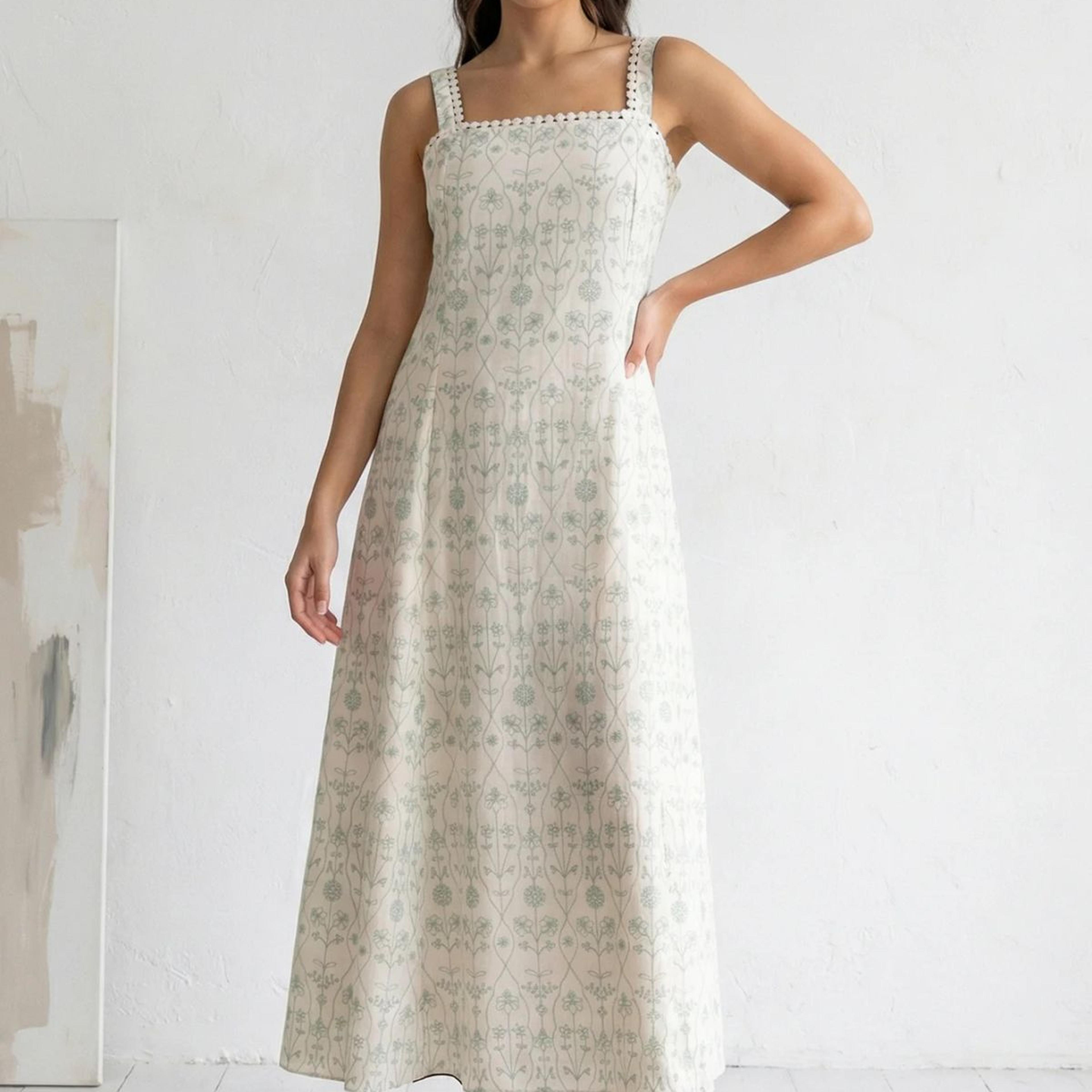 Off White Embroidered Pure Cotton A-line Dress
