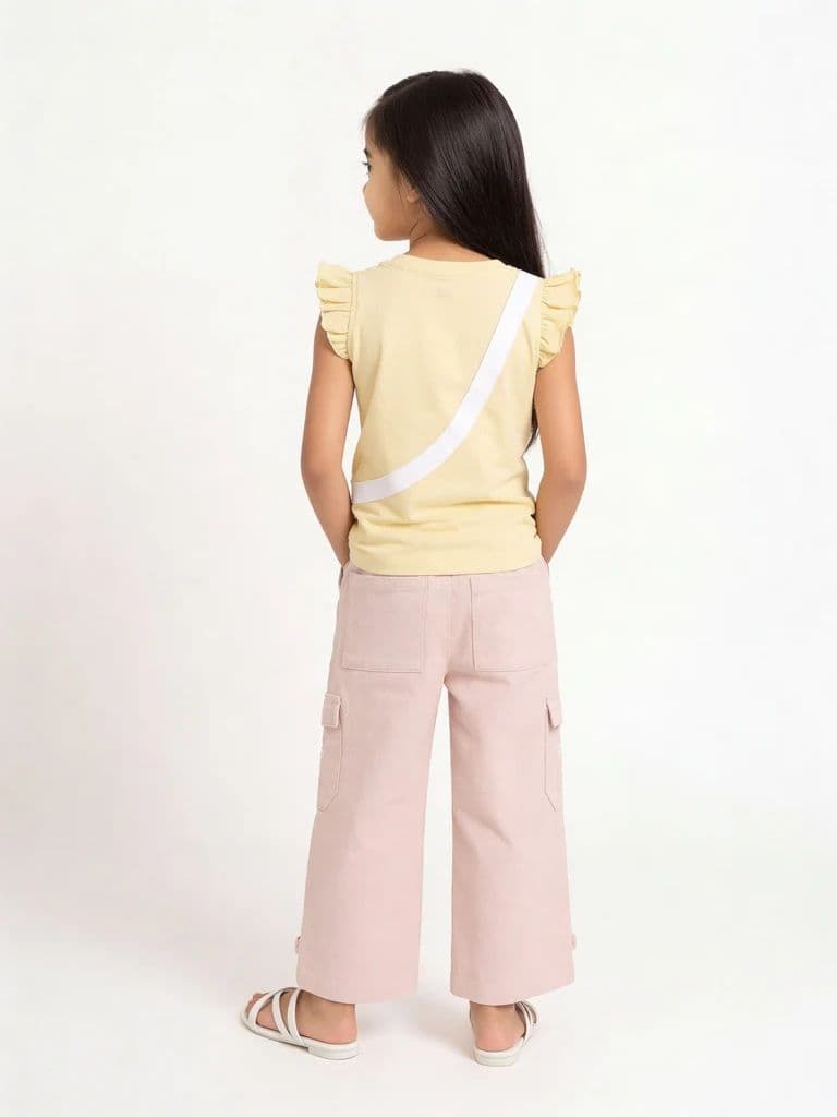 HOP Kids Girls Light Yellow Pouch Design Cotton Top — photo 2
