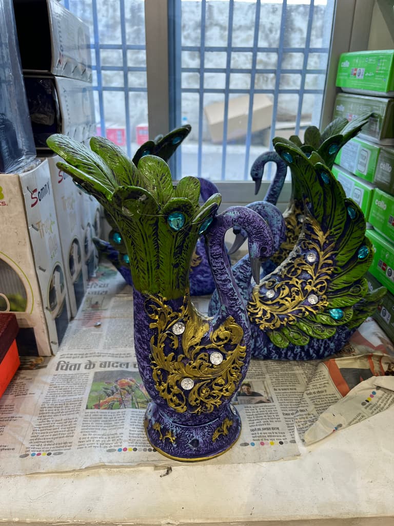 Swan Statue | Decorative | Ceramic | Green and Gold