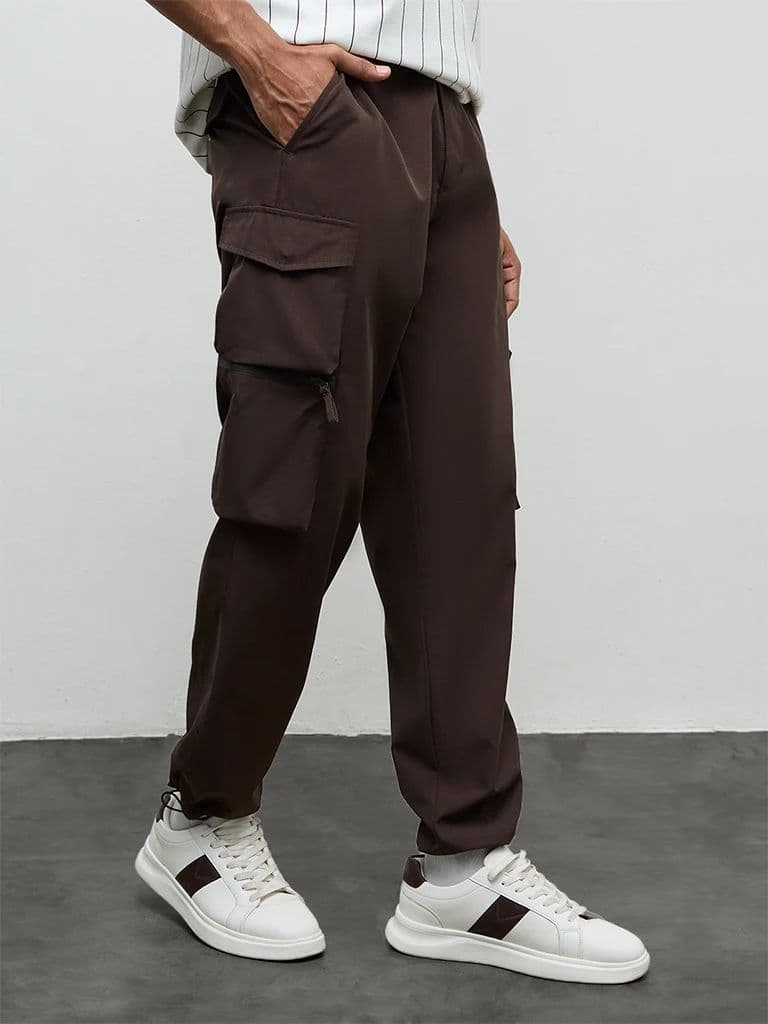 Nuoflexx Dark Brown Relaxed-Fit Mid-Rise Cargo Pants — photo 2