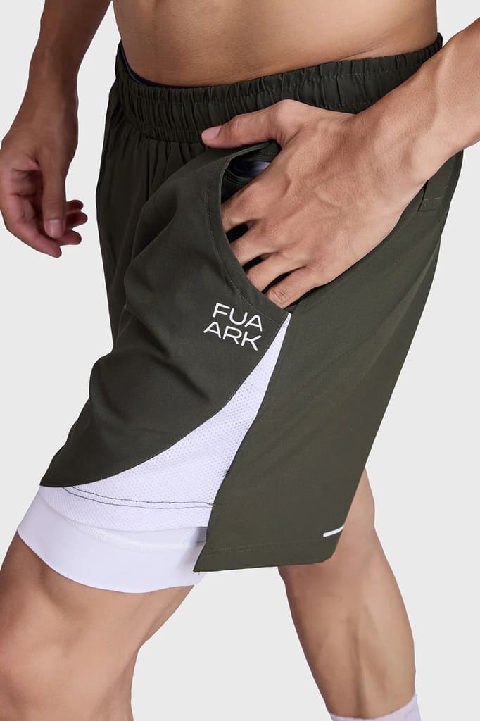 2 in 1 Mesh Shorts Olive — S