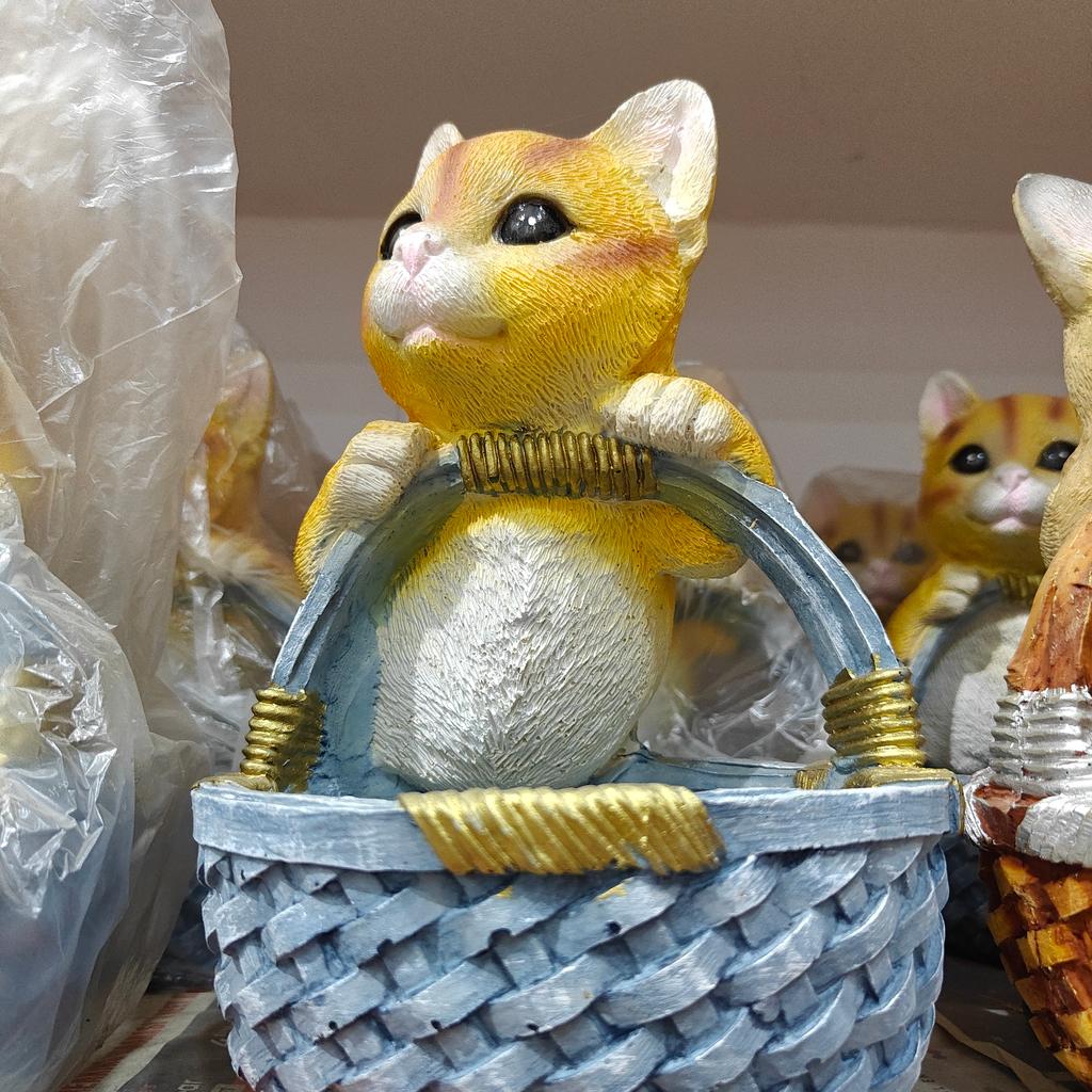 Yellow Cat Figurine | Kitten Statue | Ceramic | Decorative