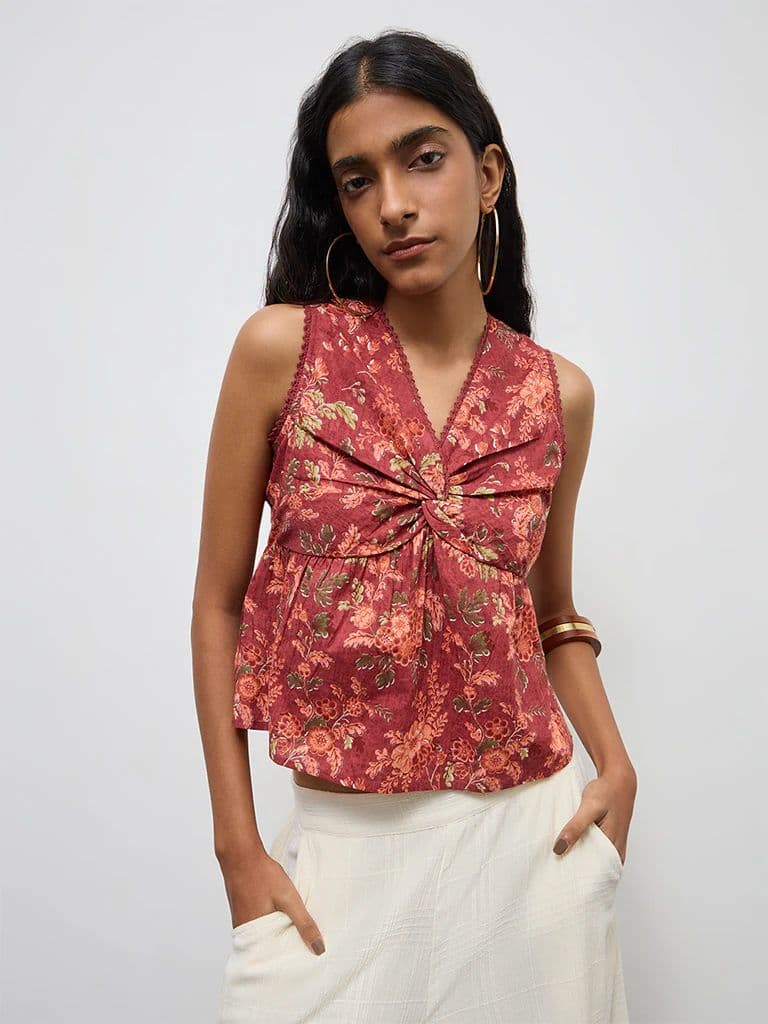 Bombay Paisley Rust Floral Design Ruched Cotton Top — photo 2