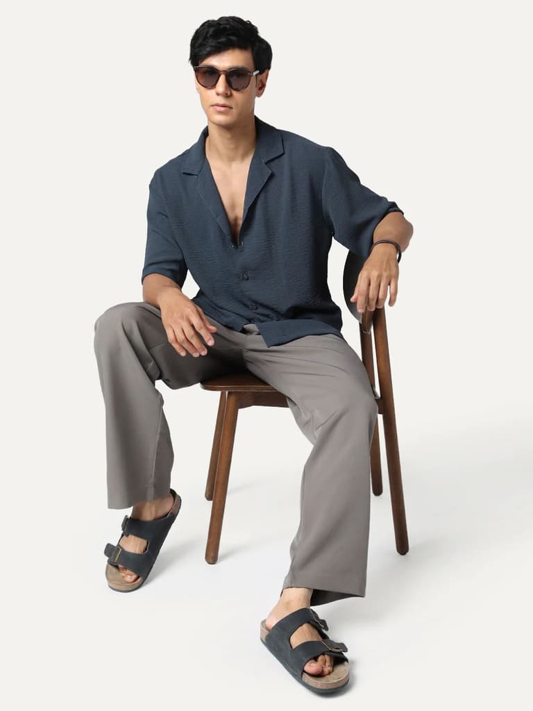Men's Steel Cotton Half Sleeve Relaxed Fit Textured Shirt with Cuban Collar — photo 4