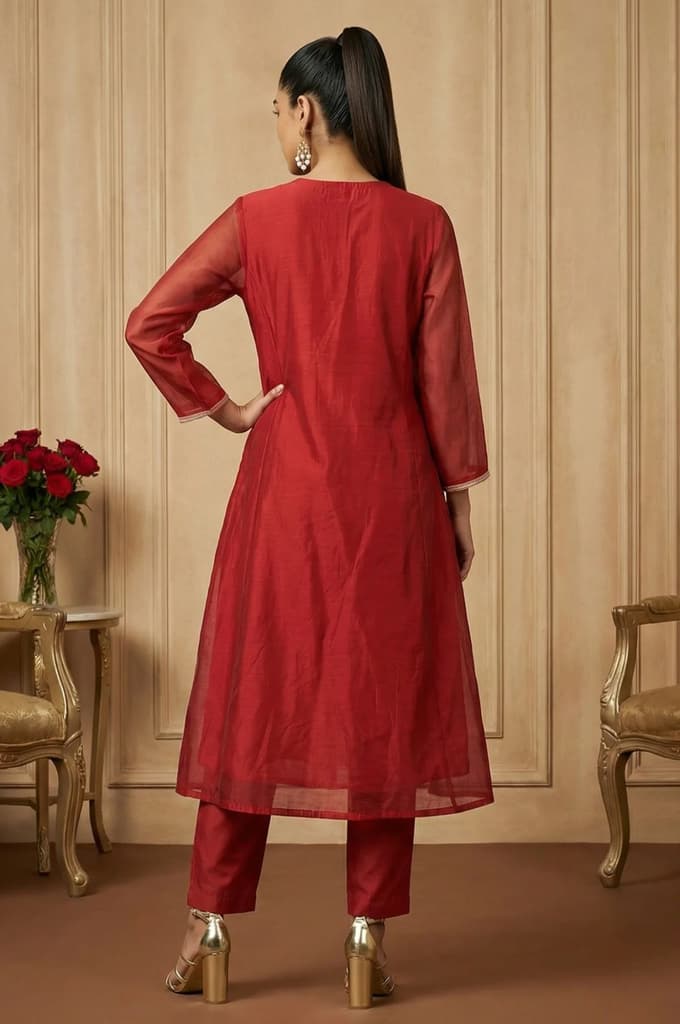 Maroon Yarn Dyed Zari Embroidered Straight Chanderi Kurta — photo 5