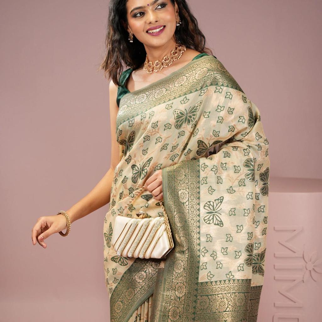 Mimosa Women's Woven Design Banarasi Style Art Silk Saree With Blouse Piece : SA00002000GRNFREE