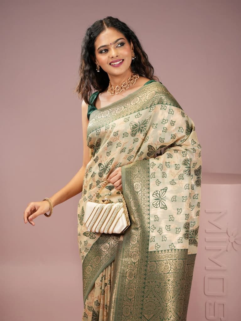 Mimosa Women's Woven Design Banarasi Style Art Silk Saree With Blouse Piece : SA00002000GRNFREE — Green