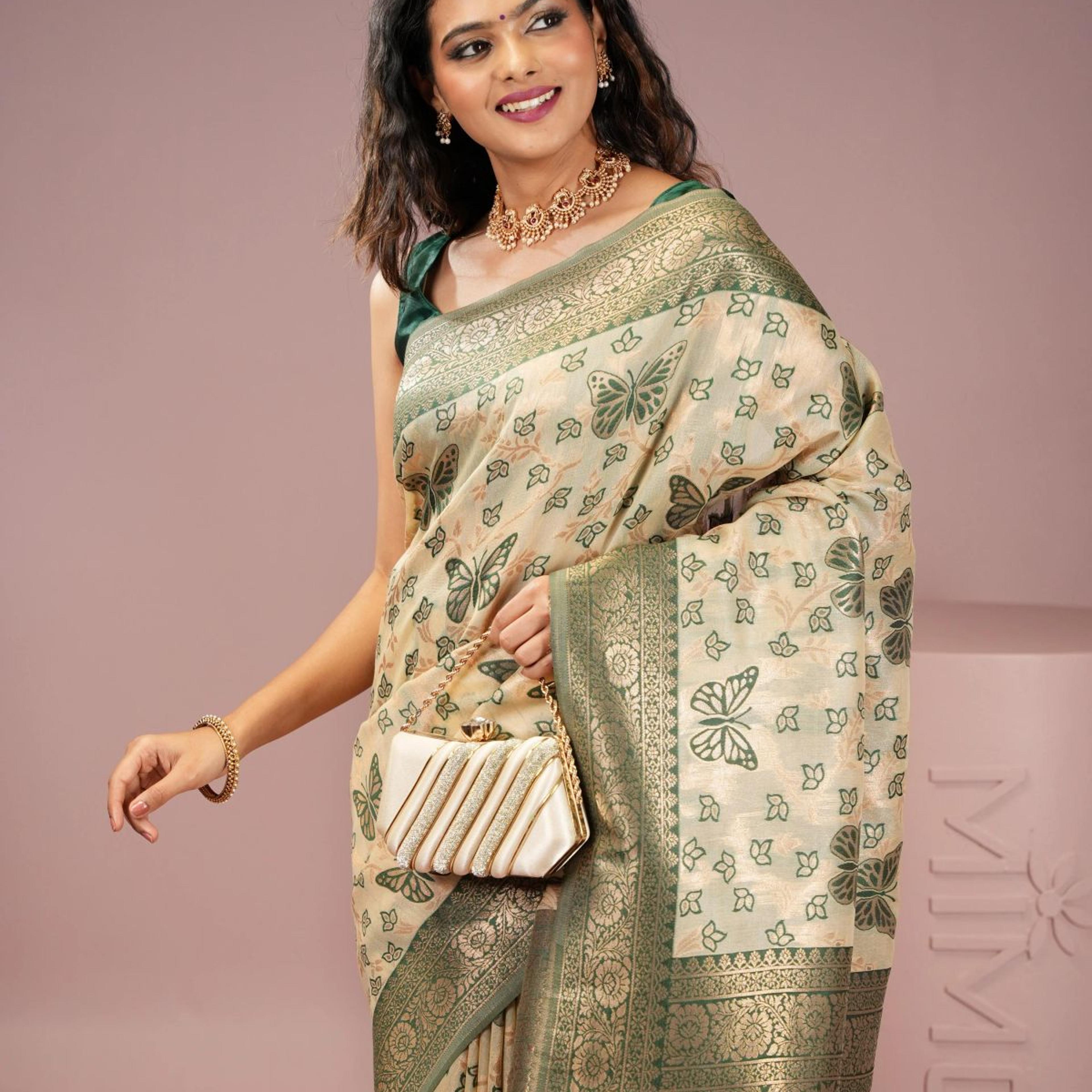 Mimosa Women's Woven Design Banarasi Style Art Silk Saree With Blouse Piece : SA00002000GRNFREE