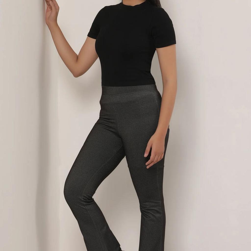 Black Solid Flared Cotton Pants