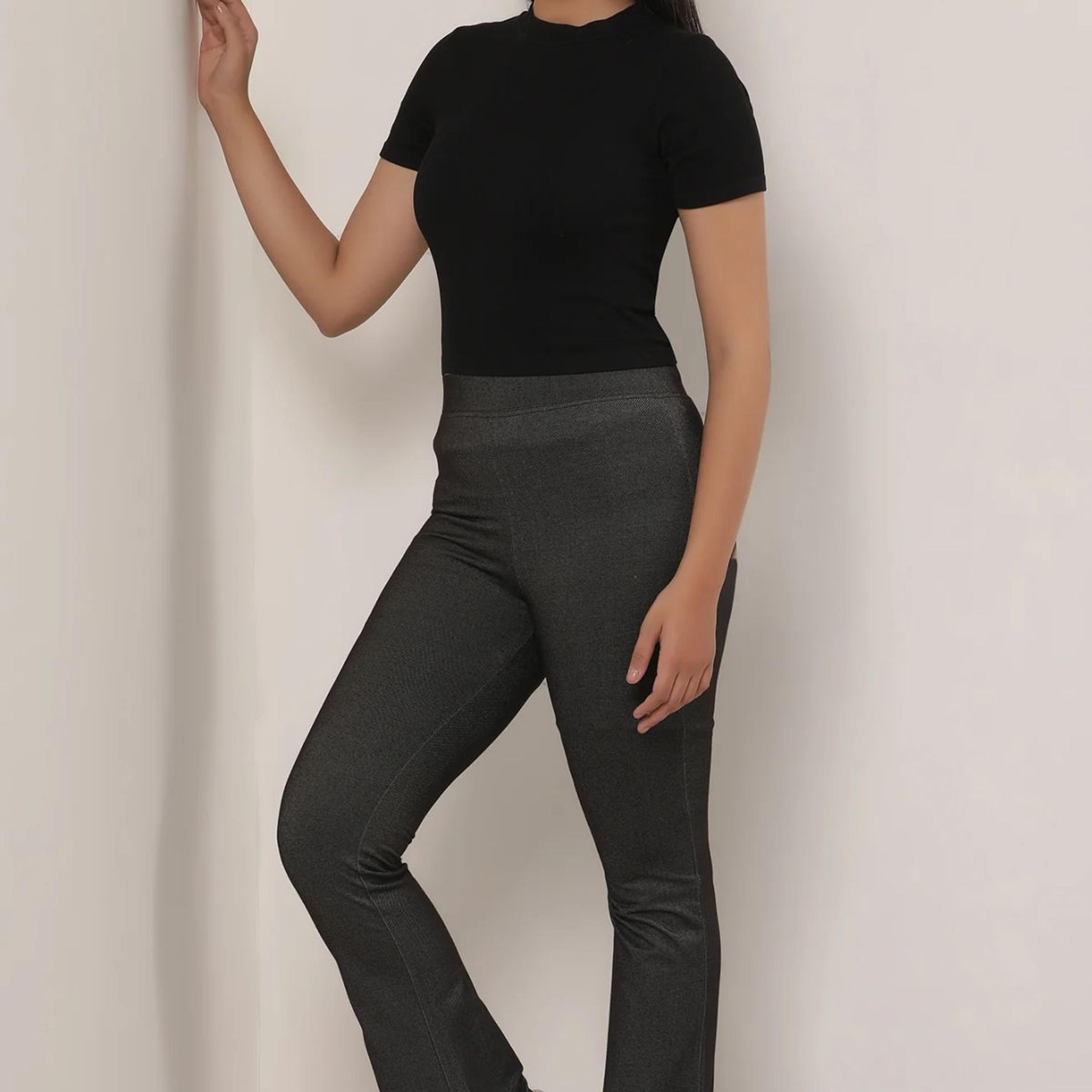 Black Solid Flared Cotton Pants