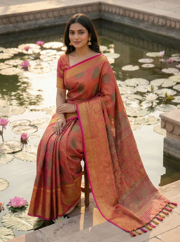 MIMOSA Women's Woven Design Kanjivaram Style Art Silk Saree with Blouse Piece - Rani ( SA00003145RNFREE ) — photo 4