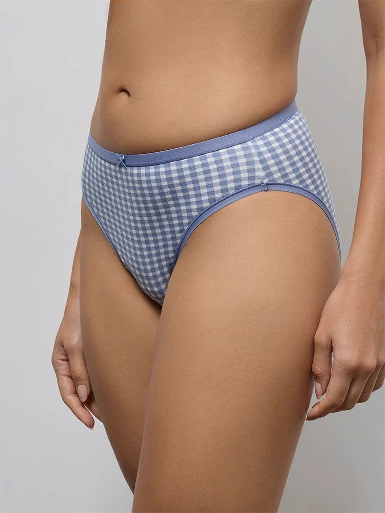 Wunderlove Blue Printed Hi-Leg Cotton-Blend Briefs - Pack of 3 — photo 2