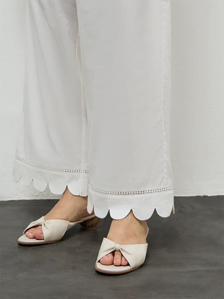 Diza Off-White Scallop-Detailed Cotton Pants — photo 3