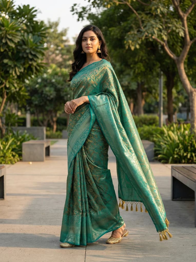 MIMOSA Women's Woven Design Banarasi Style Art Silk Saree with Blouse Piece - Saffire ( SA00003132SFFREE ) — Default Title
