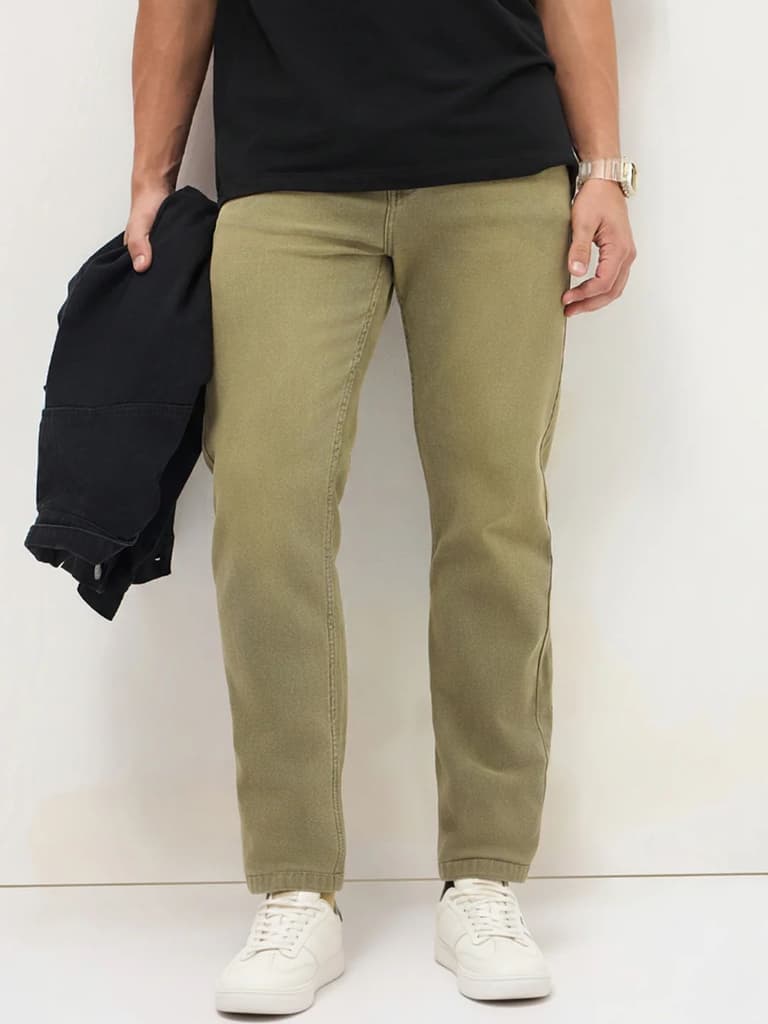 Men's Ice Grey Regular Fit Whisker Wash Yellow Tint Denim Jeans Stretchable — photo 2