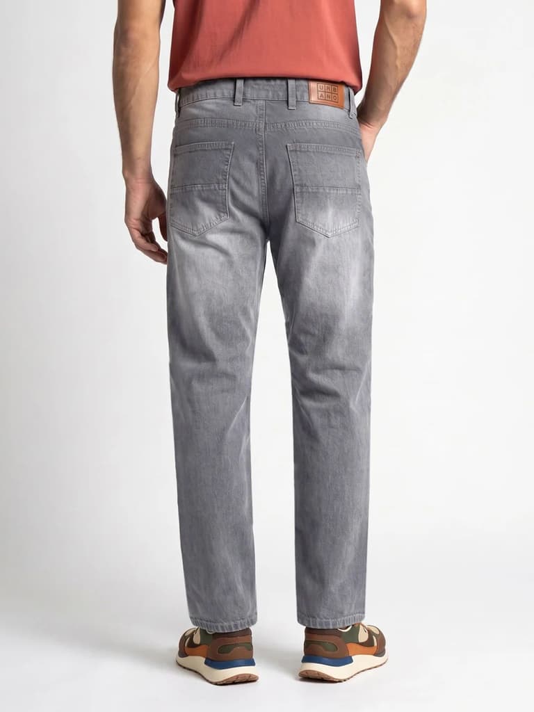 Men's Light Grey Relaxed Fit Washed Denim Jeans Non-Stretchable — photo 3