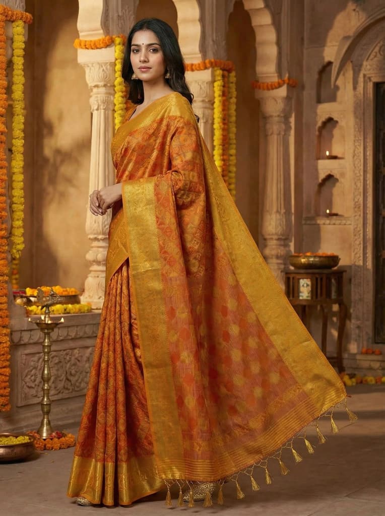 MIMOSA Women's Woven Design Patola Style Raw Silk Saree with Blouse Piece - Mustard ( SA00003140MSFREE ) — photo 3