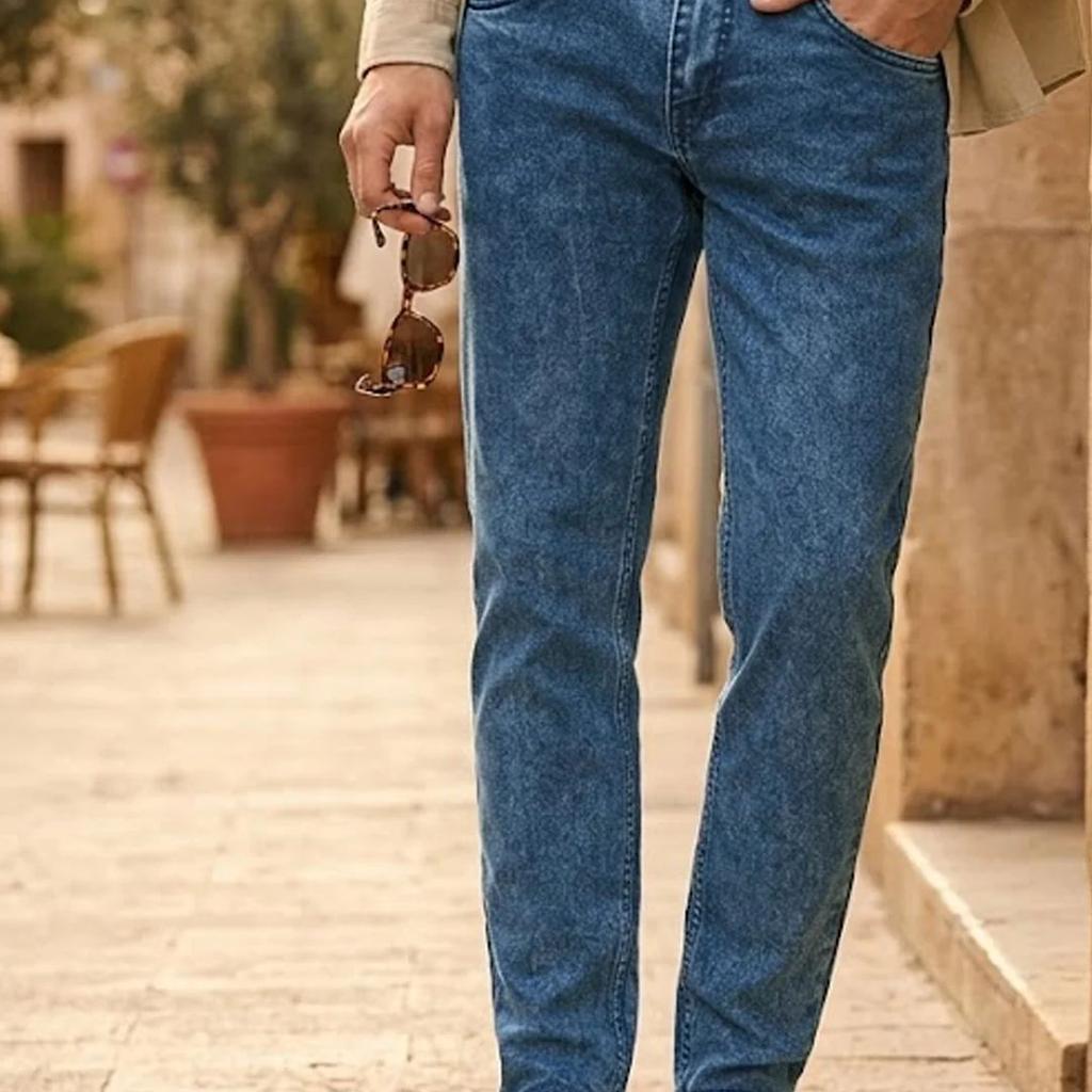 Men's Carbon Blue Regular Fit Washed Jeans Stretchable