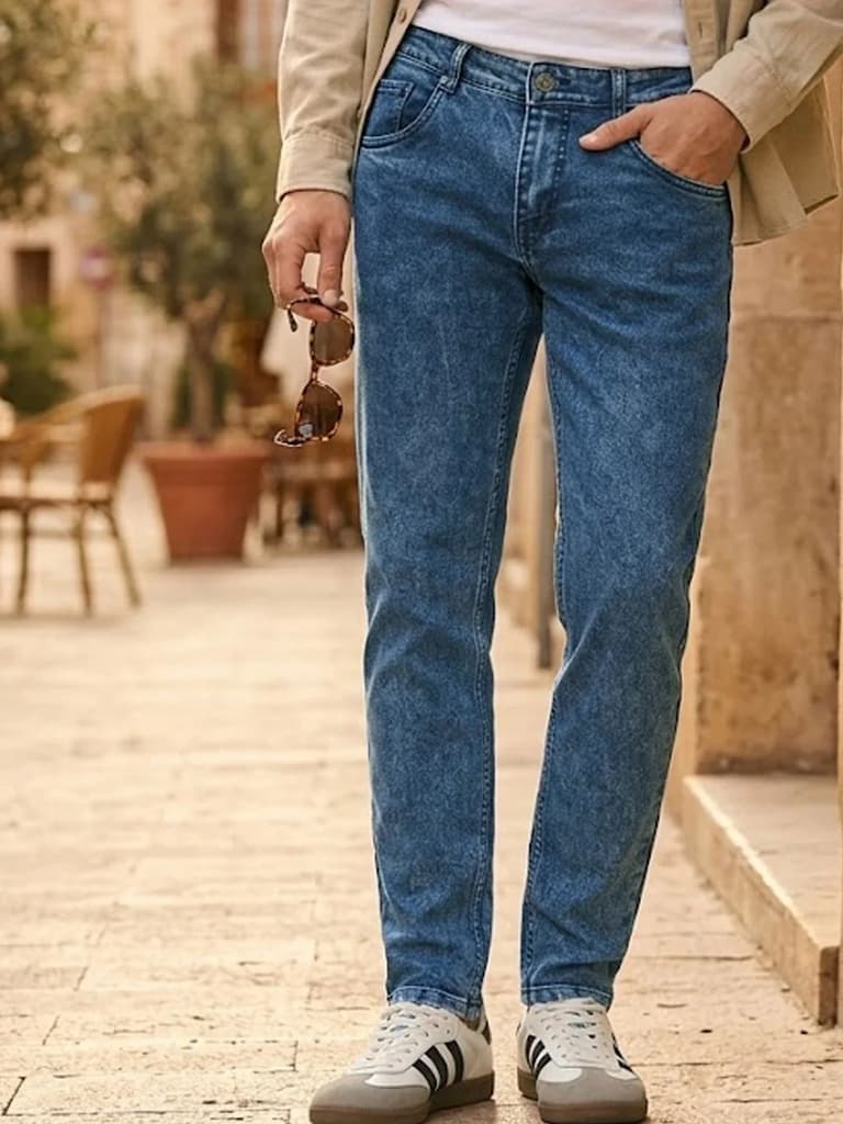 Men's Carbon Blue Regular Fit Washed Jeans Stretchable — 28 / Blue