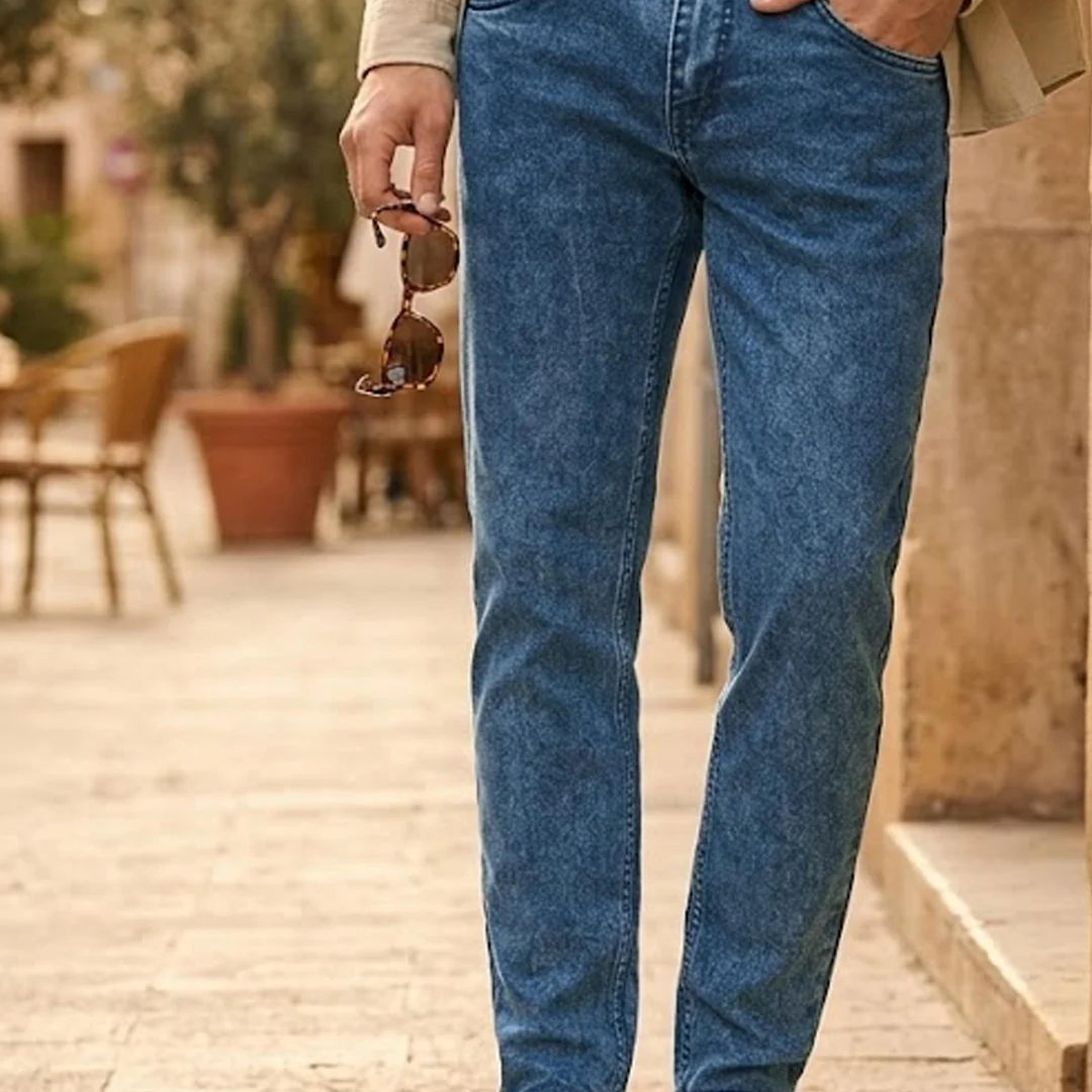 Men's Carbon Blue Regular Fit Washed Jeans Stretchable