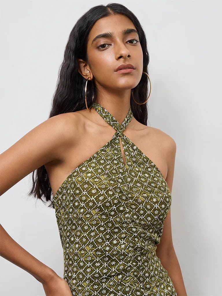Bombay Paisley Olive Printed Cotton Straight Dress — photo 3