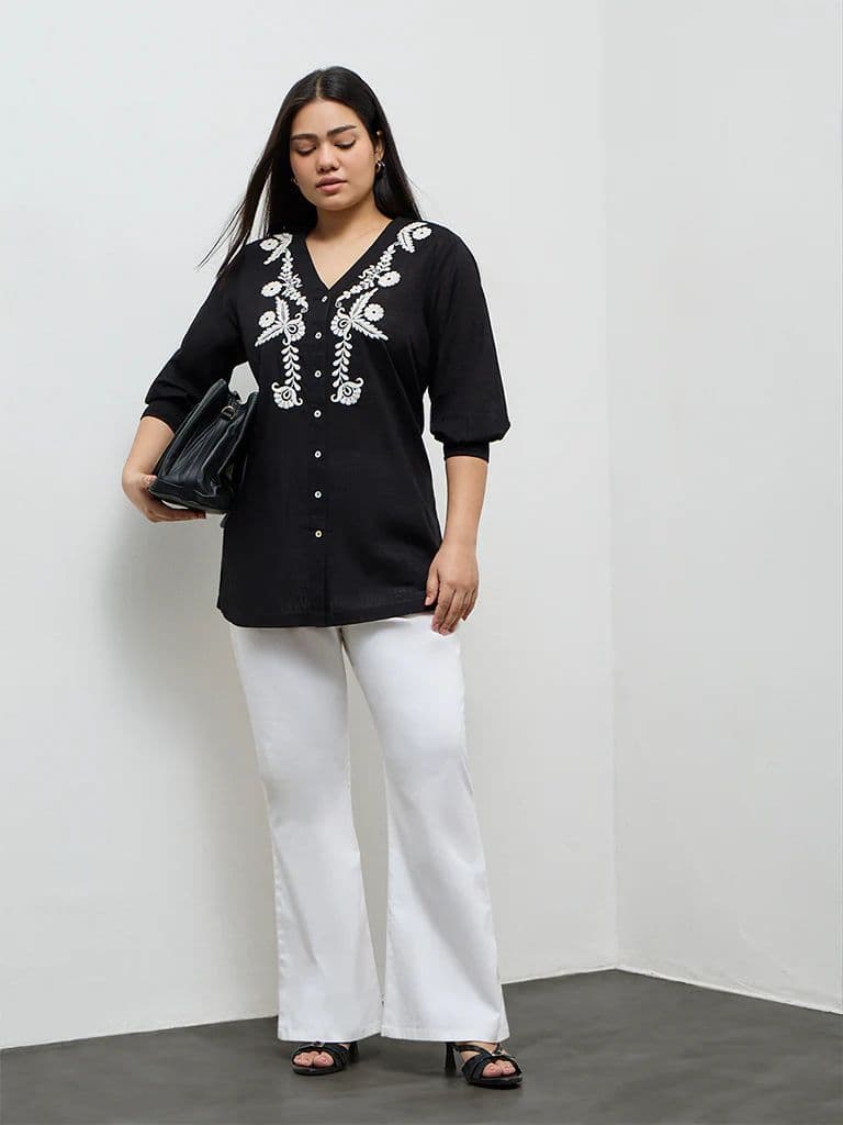 Diza Black Embroidered Cotton Tunic — photo 2