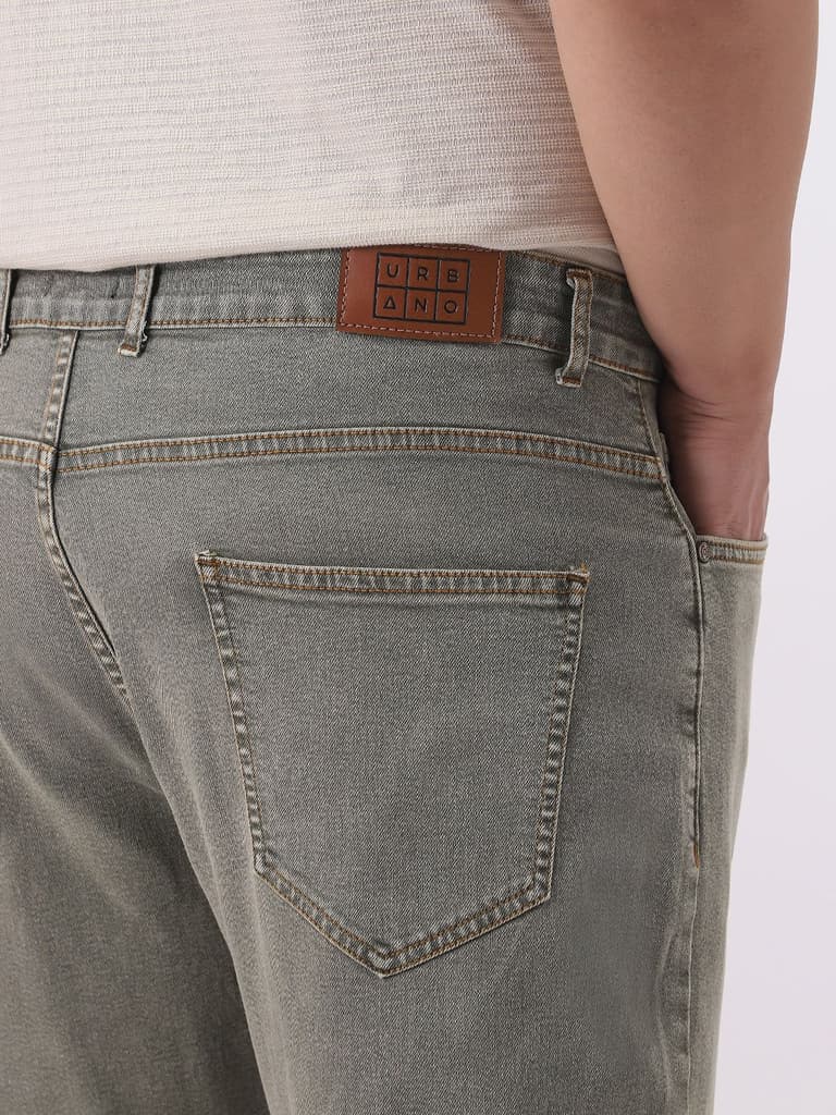 Plus Men's Light Grey Straight Fit Heavy Washed Jeans Stretchable — photo 7
