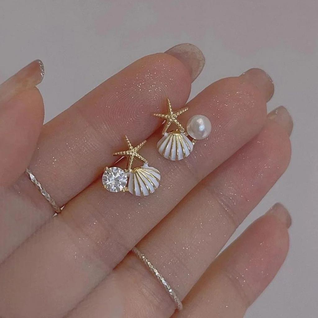 Coastal Charm Earrings | Embellished Stud Earrings — White