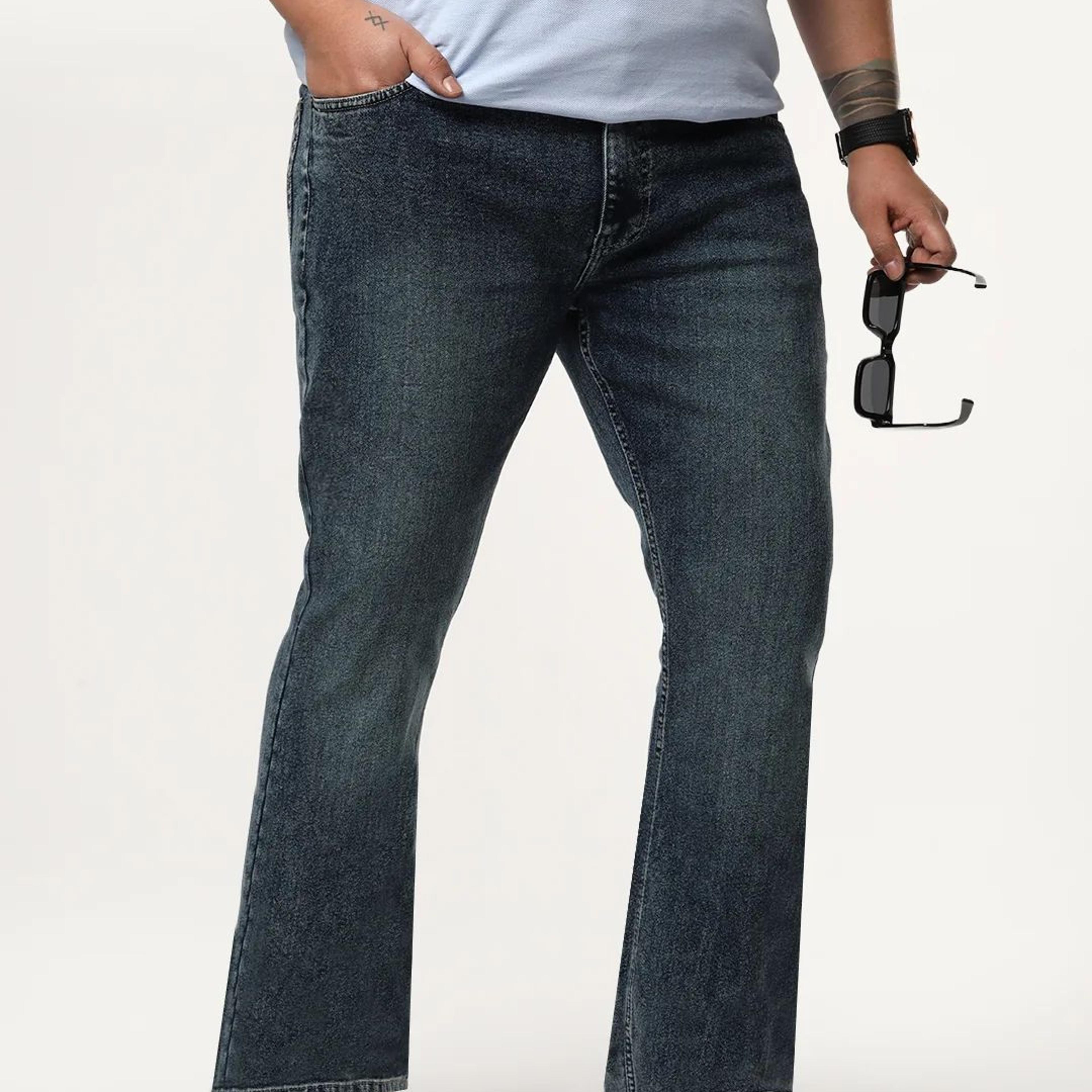 Plus Men's Blue Bootcut Fit Mid Rise Tinted Heavy Washed Jeans Stretchable