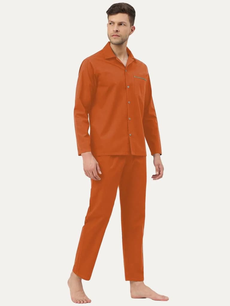 Men's Organic Cotton Solid Sleepsuit — Cosmo Orange / S