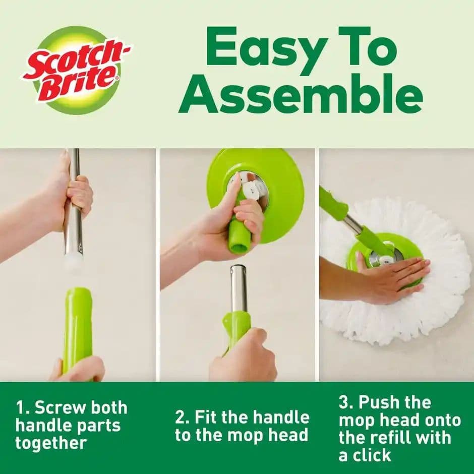 Scotch-Brite Twin Bucket Spin Mop (Green, 2 Refills) — photo 2