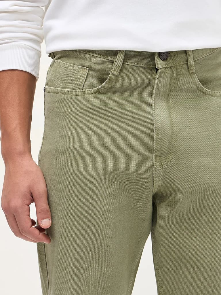 Men's Sage Green Loose Baggy Fit Washed Denim Jeans Non-Stretchable — photo 5