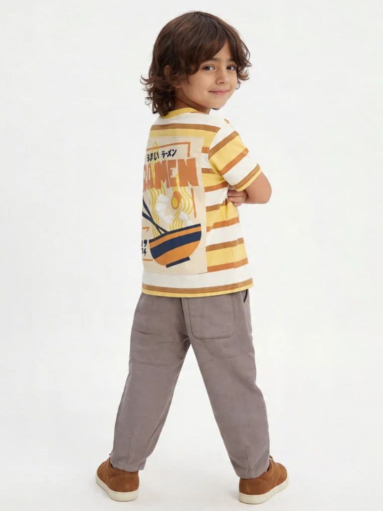 HOP Kids Boys Light Taupe Relaxed Fit Cotton Trousers — photo 2