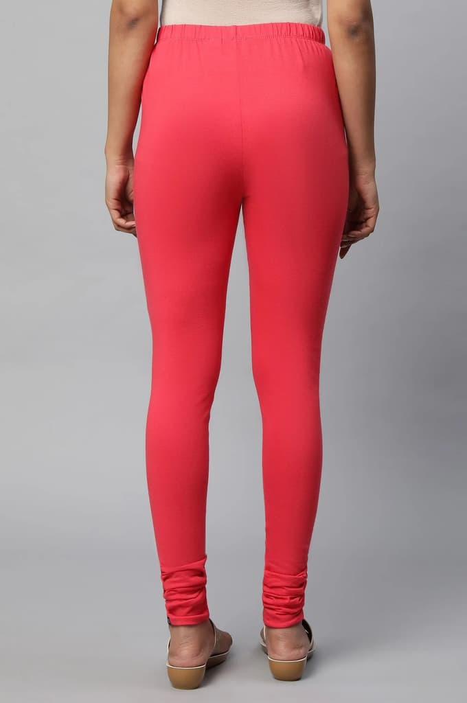 Red Solid Skinny Fit Cotton Churidar With Elasticated Waistband — photo 2