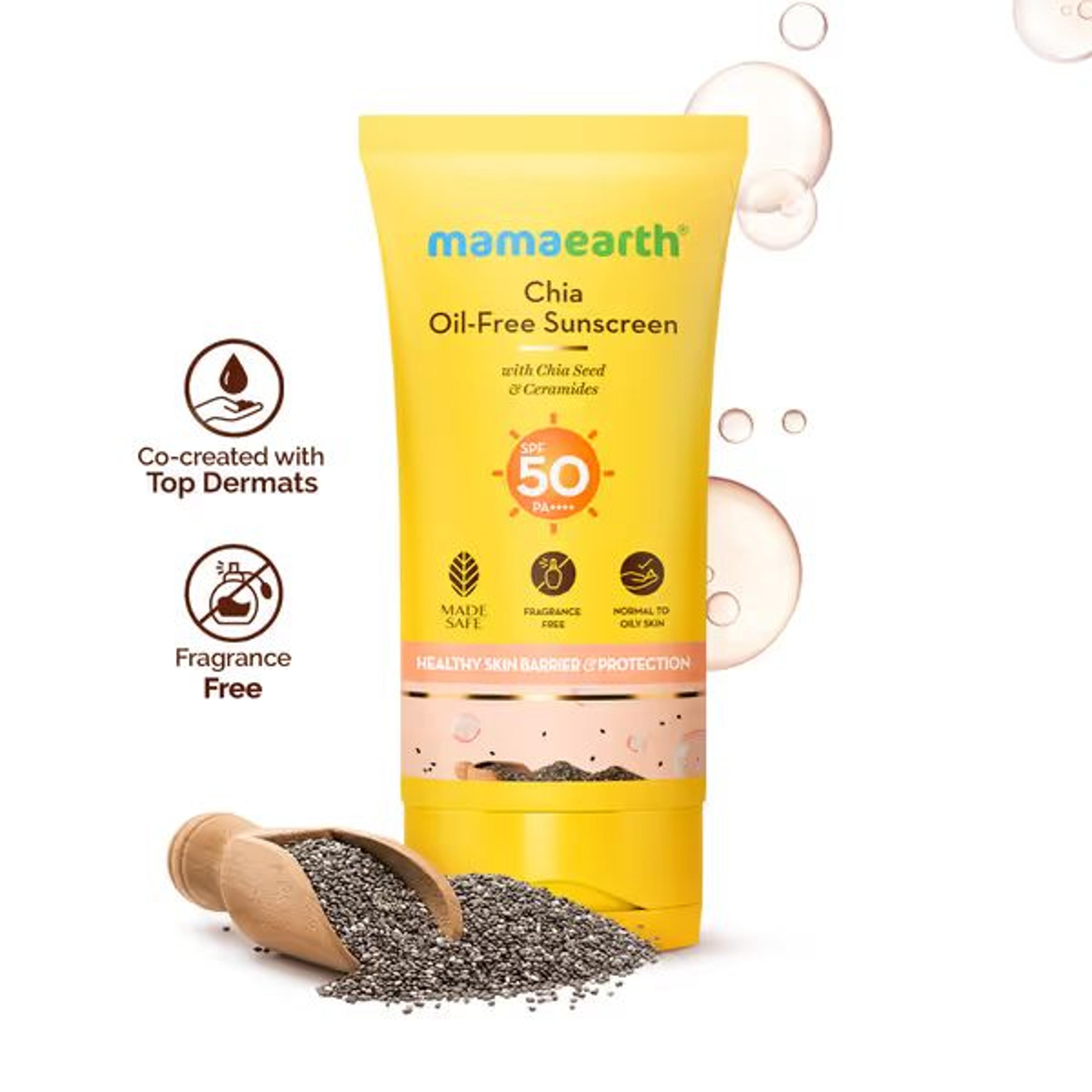 Mamaearth Chia Oil-Free Sunscreen SPF 50 PA++++ – In-Vivo Tested (ISO 24444:2019 Certified, CTRI/2025/05/086630) - 50g