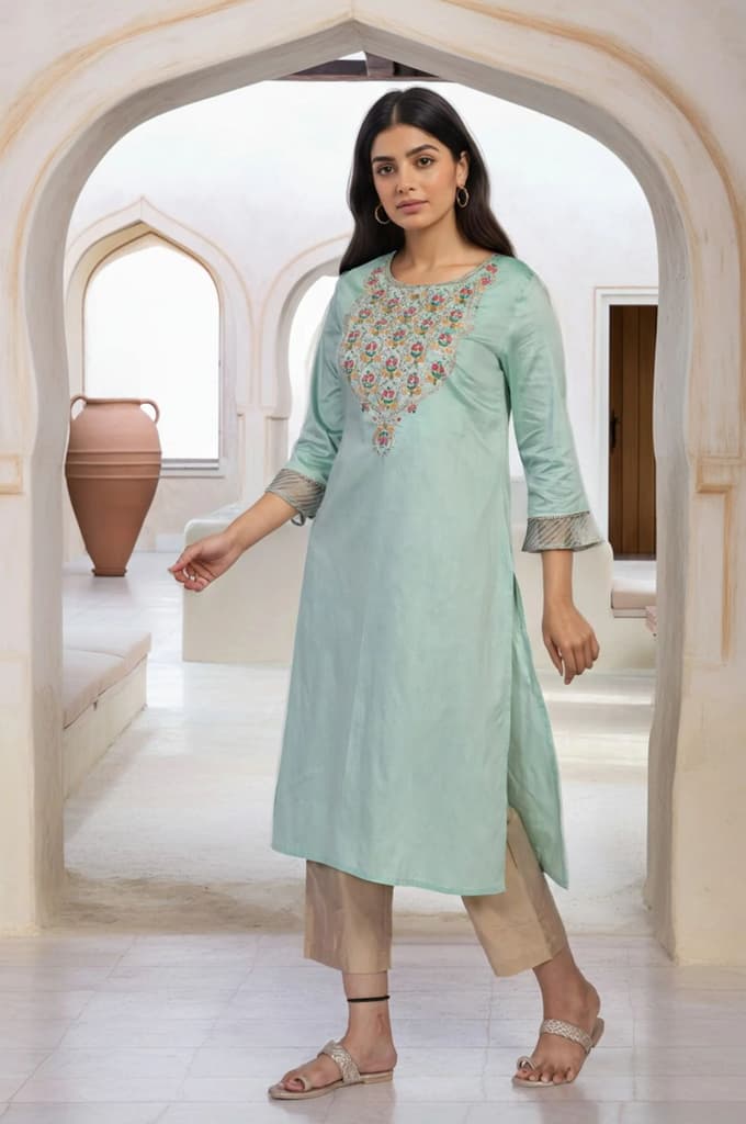 Green Embroidered Straight Kurta — photo 6