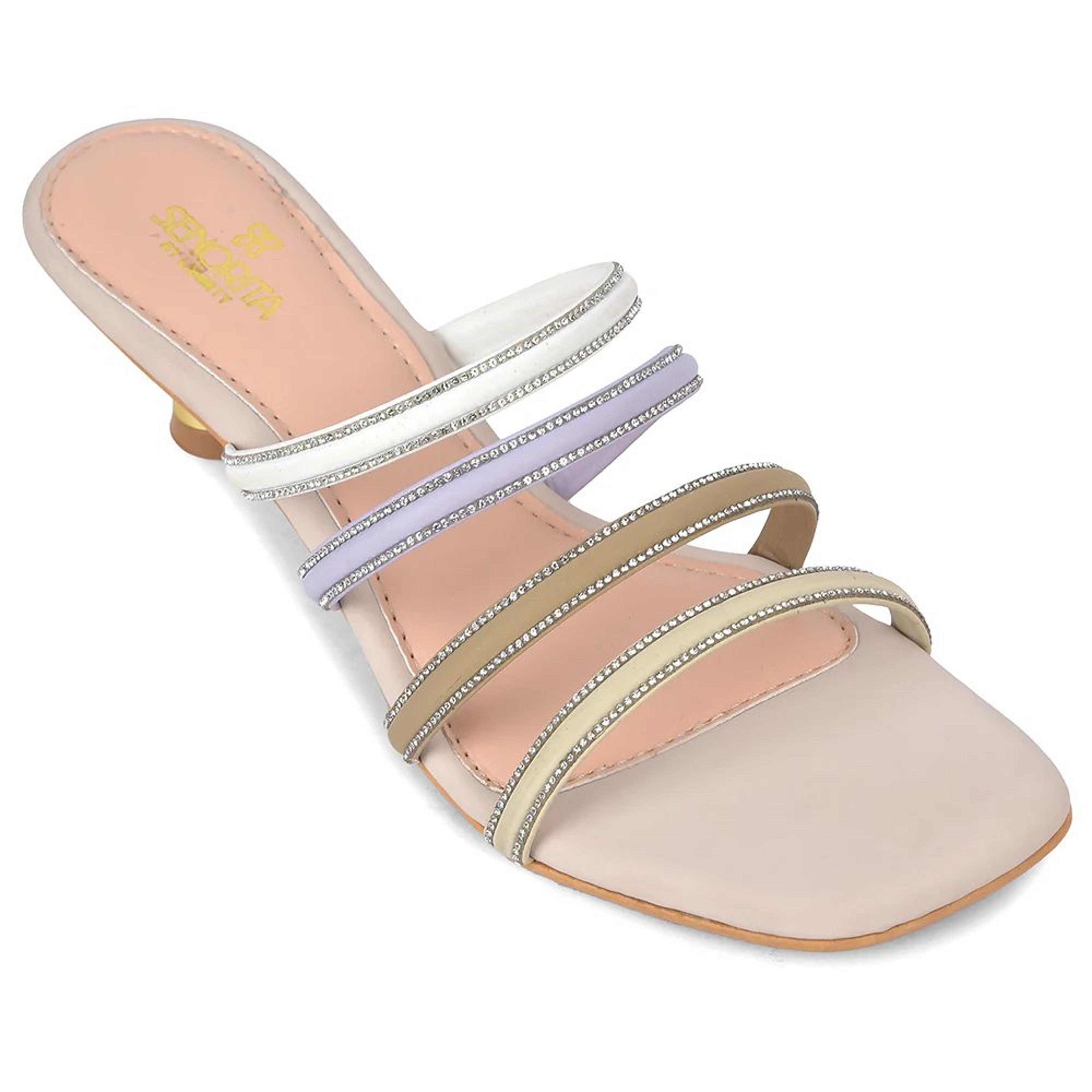 Senorita STY-180E Cream Casual Heeled Slippers for Women by Liberty