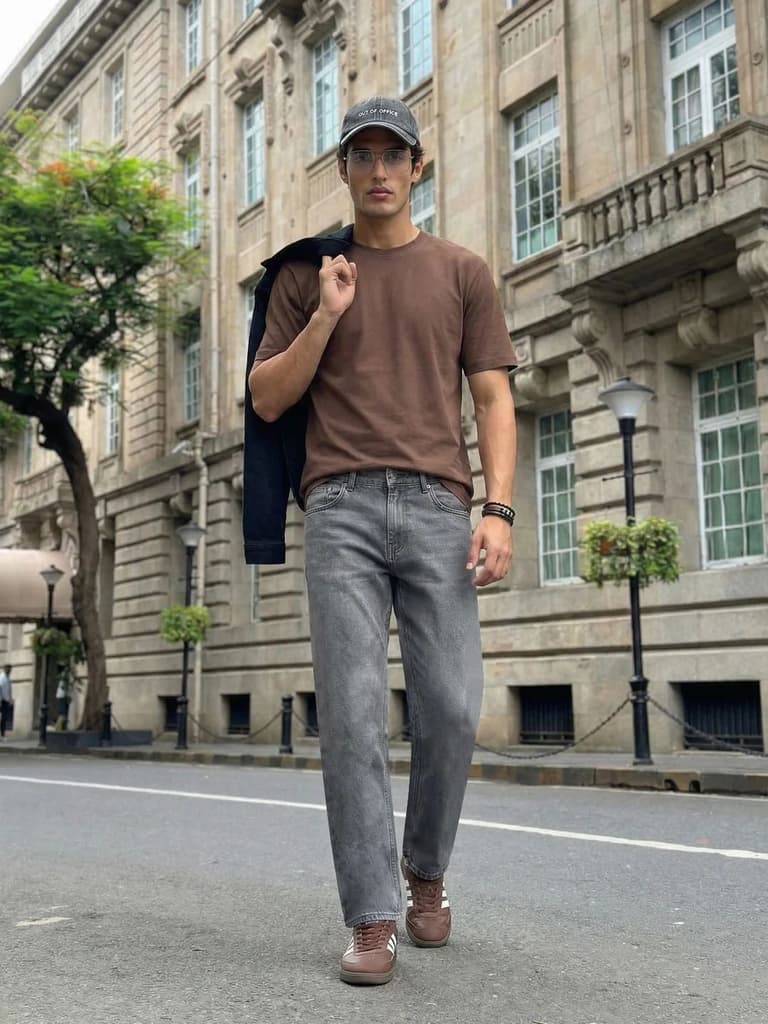 Men's Light Grey Relaxed Fit Washed Denim Jeans Non-Stretchable — photo 4