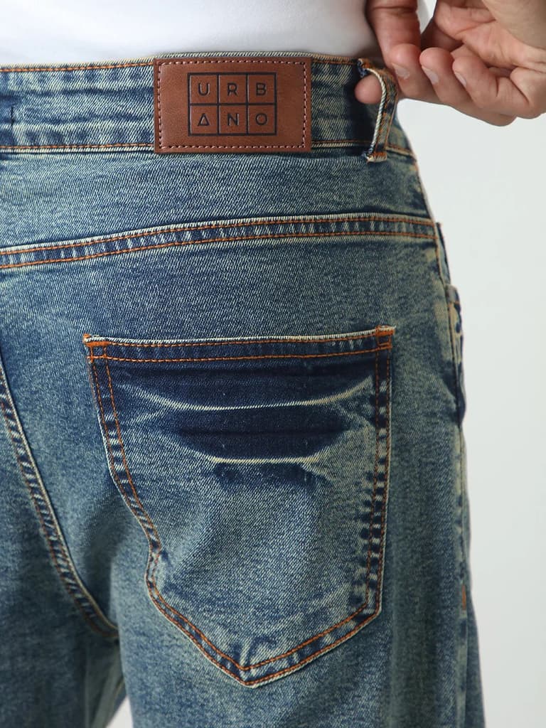 Men's Light Blue Straight Fit Heavy Washed Jeans Stretchable — photo 6