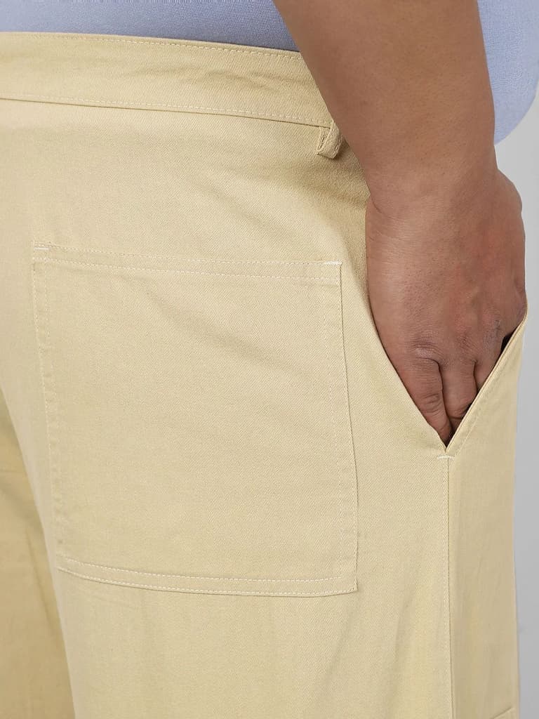 Plus Men's Beige Loose Baggy Fit Solid Cargo Chino Pant with 6 Pockets Non-Stretchable — photo 6
