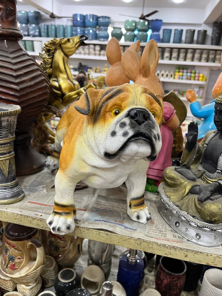 Bulldog Statue | Sculpture | Bronze | Brown and White