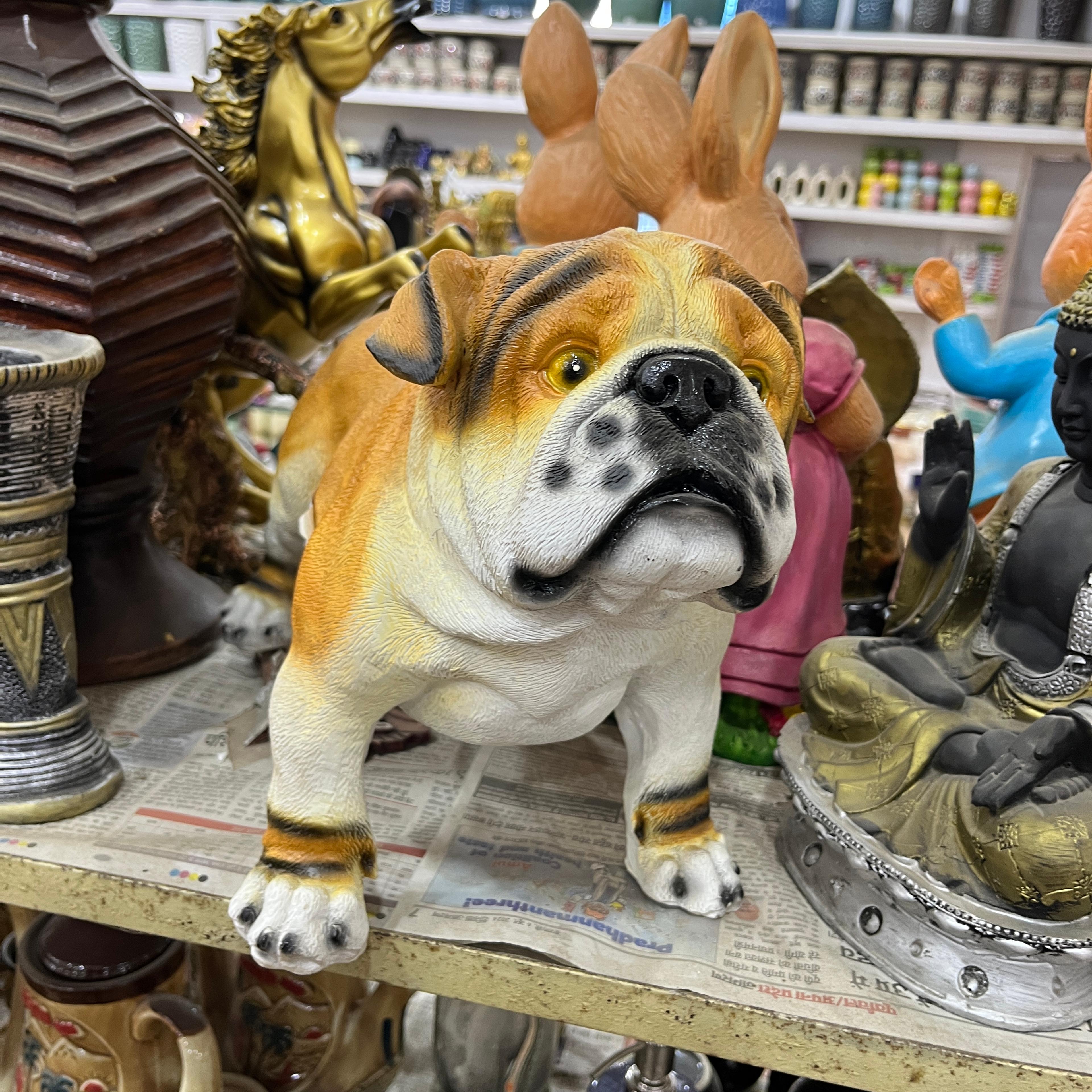 Bulldog Statue | Sculpture | Bronze | Brown and White